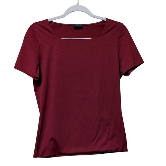 Akris square neck short sleeve cotton t-shirt size 8 classic staple neutral rust - Picture 1 of 10